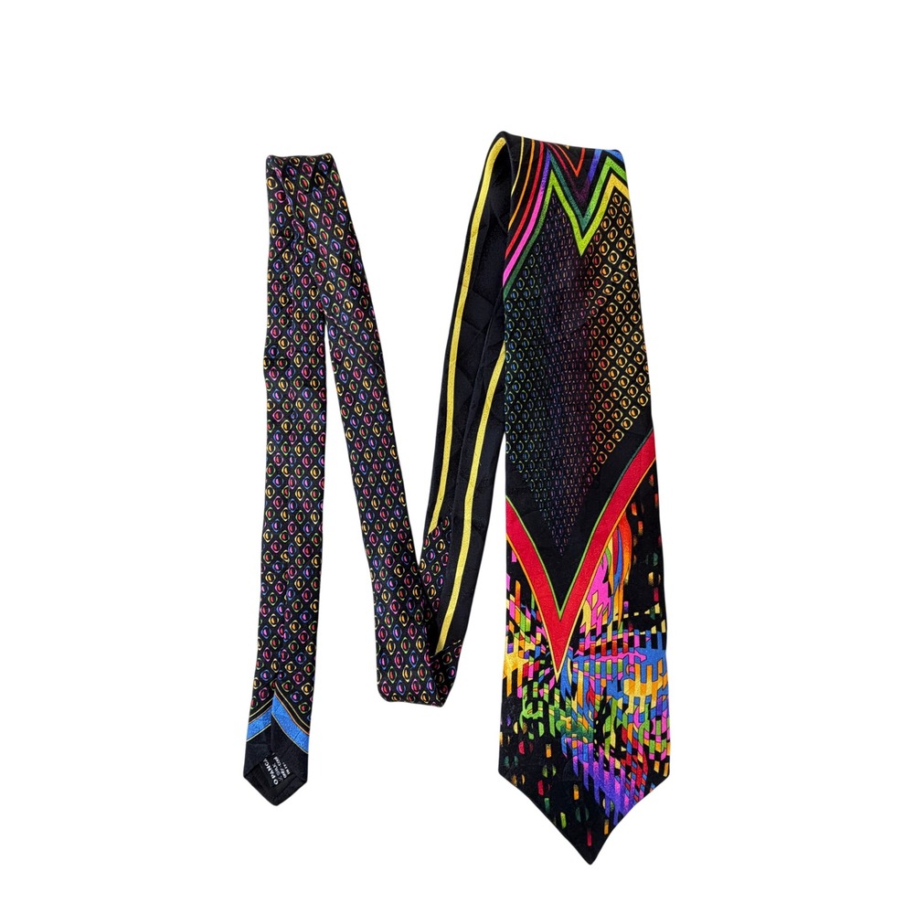 Vitaliano Pancaldi Silk Tie Mens Vintage Art Deco Rare Gold Chain Italy